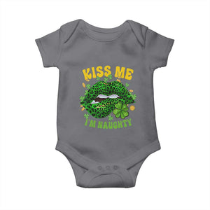 Funny St Patricks Day Baby Onesie Kiss Me I'm Naughty Irish Women Leopard Biting Lips TS02 Charcoal Print Your Wear