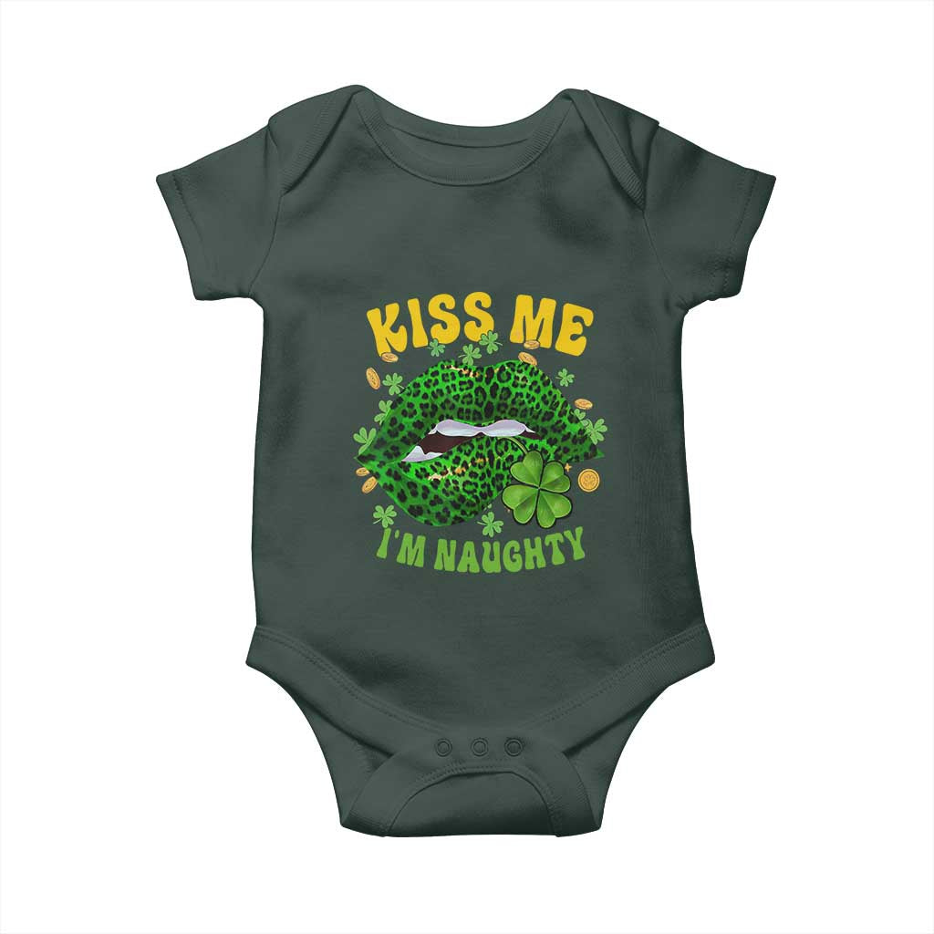 Funny St Patricks Day Baby Onesie Kiss Me I'm Naughty Irish Women Leopard Biting Lips TS02 Print Your Wear