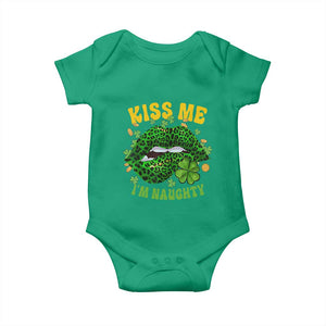 Funny St Patricks Day Baby Onesie Kiss Me I'm Naughty Irish Women Leopard Biting Lips TS02 Irish Green Print Your Wear