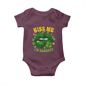 Funny St Patricks Day Baby Onesie Kiss Me I'm Naughty Irish Women Leopard Biting Lips TS02 Maroon Print Your Wear