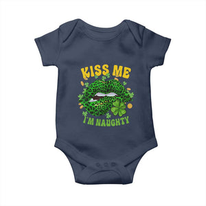 Funny St Patricks Day Baby Onesie Kiss Me I'm Naughty Irish Women Leopard Biting Lips TS02 Navy Print Your Wear