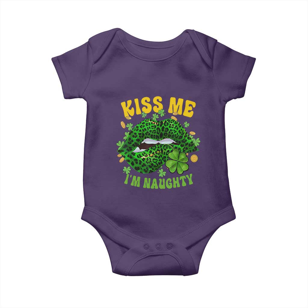Funny St Patricks Day Baby Onesie Kiss Me I'm Naughty Irish Women Leopard Biting Lips TS02 Purple Print Your Wear
