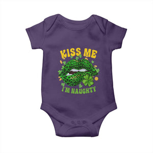 Funny St Patricks Day Baby Onesie Kiss Me I'm Naughty Irish Women Leopard Biting Lips TS02 Purple Print Your Wear