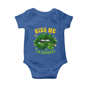 Funny St Patricks Day Baby Onesie Kiss Me I'm Naughty Irish Women Leopard Biting Lips TS02 Royal Blue Print Your Wear