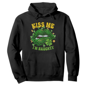 Funny St. Patricks Day Hoodie Kiss Me I'm Naughty Irish Women Leopard Biting Lips TS02 Black Printyourwear