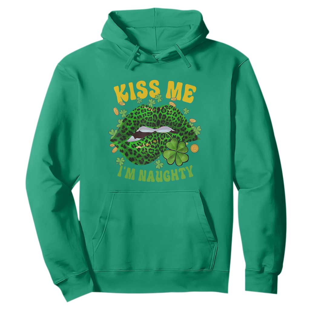 Funny St. Patricks Day Hoodie Kiss Me I'm Naughty Irish Women Leopard Biting Lips TS02 Irish Green Printyourwear