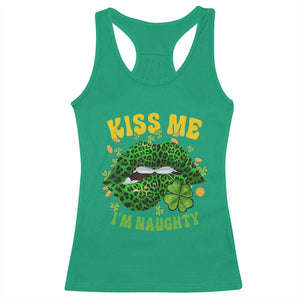 Funny St Patricks Day Racerback Tank Top Kiss Me I'm Naughty Irish Women Leopard Biting Lips TS02 Irish Green Print Your Wear