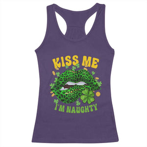 Funny St Patricks Day Racerback Tank Top Kiss Me I'm Naughty Irish Women Leopard Biting Lips TS02 Purple Print Your Wear