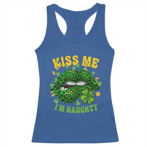 Funny St Patricks Day Racerback Tank Top Kiss Me I'm Naughty Irish Women Leopard Biting Lips TS02 Royal Blue Print Your Wear