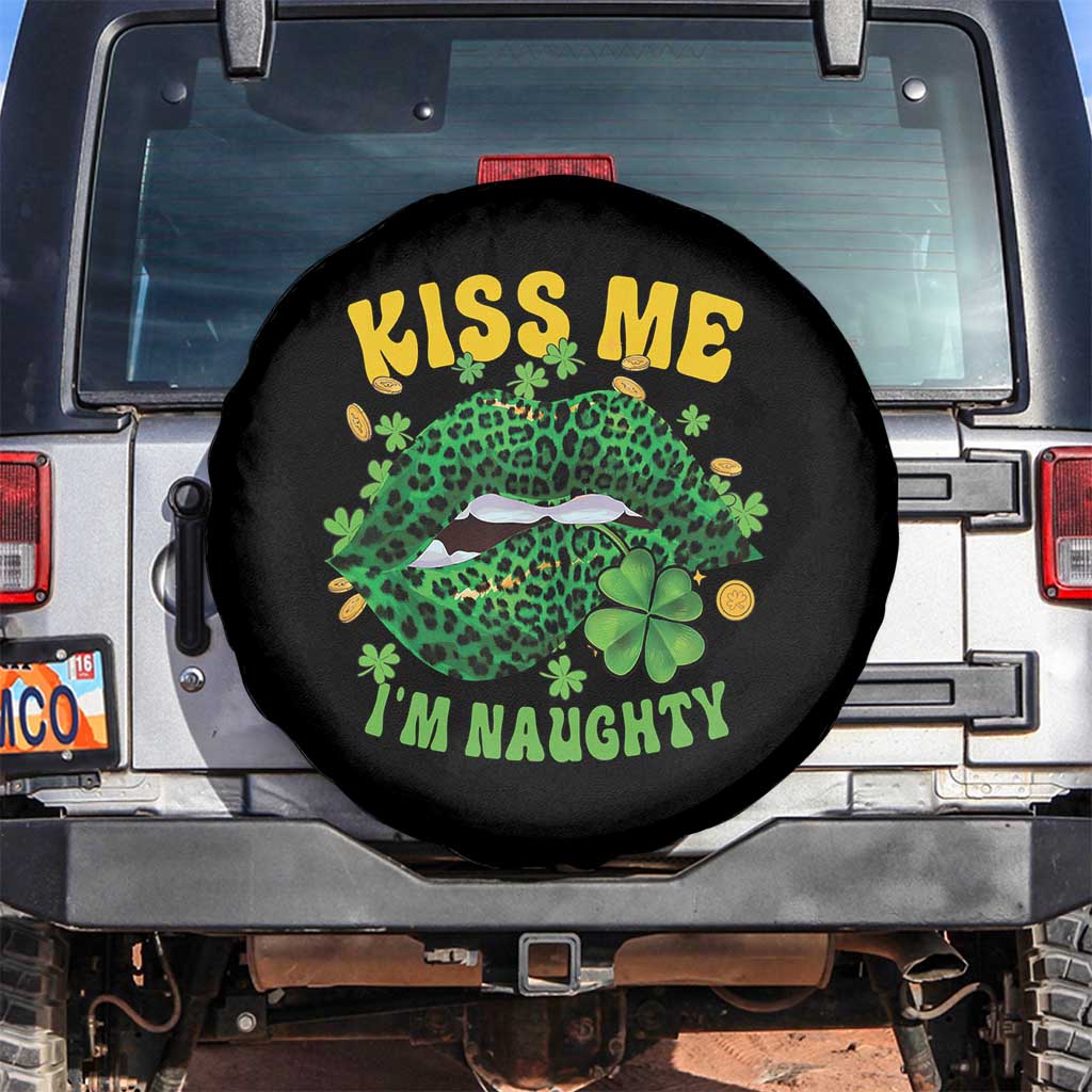 Funny St Patricks Day Spare Tire Cover Kiss Me I'm Naughty Irish Women Leopard Biting Lips TS02 No hole Black Print Your Wear