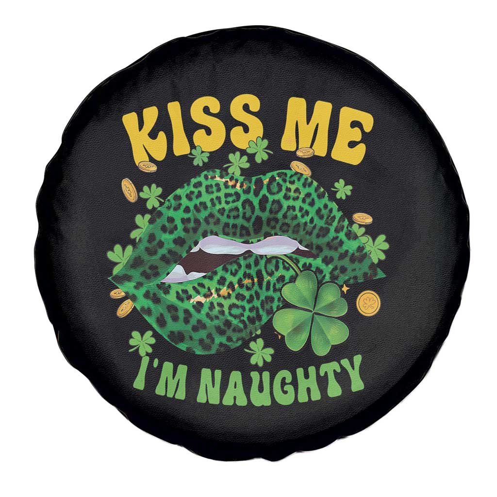 Funny St Patricks Day Spare Tire Cover Kiss Me I'm Naughty Irish Women Leopard Biting Lips TS02 Print Your Wear