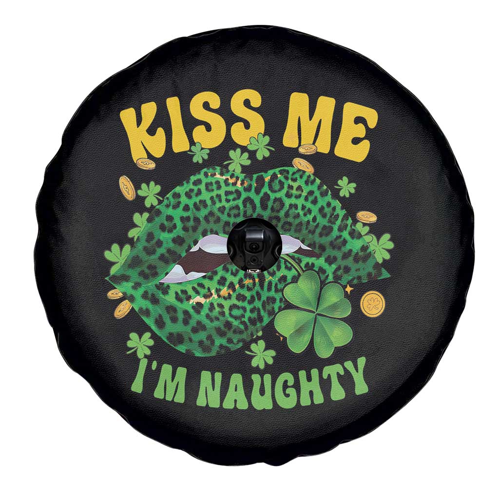 Funny St Patricks Day Spare Tire Cover Kiss Me I'm Naughty Irish Women Leopard Biting Lips TS02 Print Your Wear