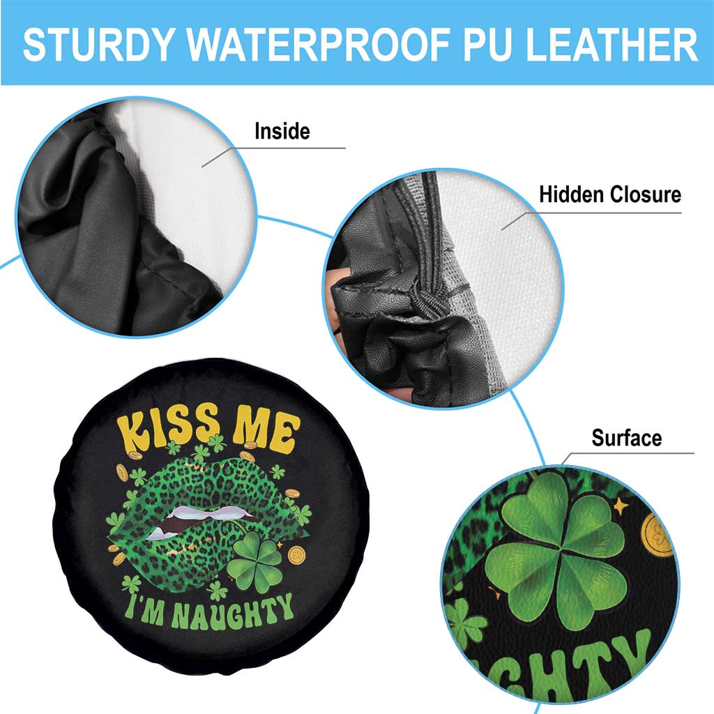 Funny St Patricks Day Spare Tire Cover Kiss Me I'm Naughty Irish Women Leopard Biting Lips TS02 Print Your Wear
