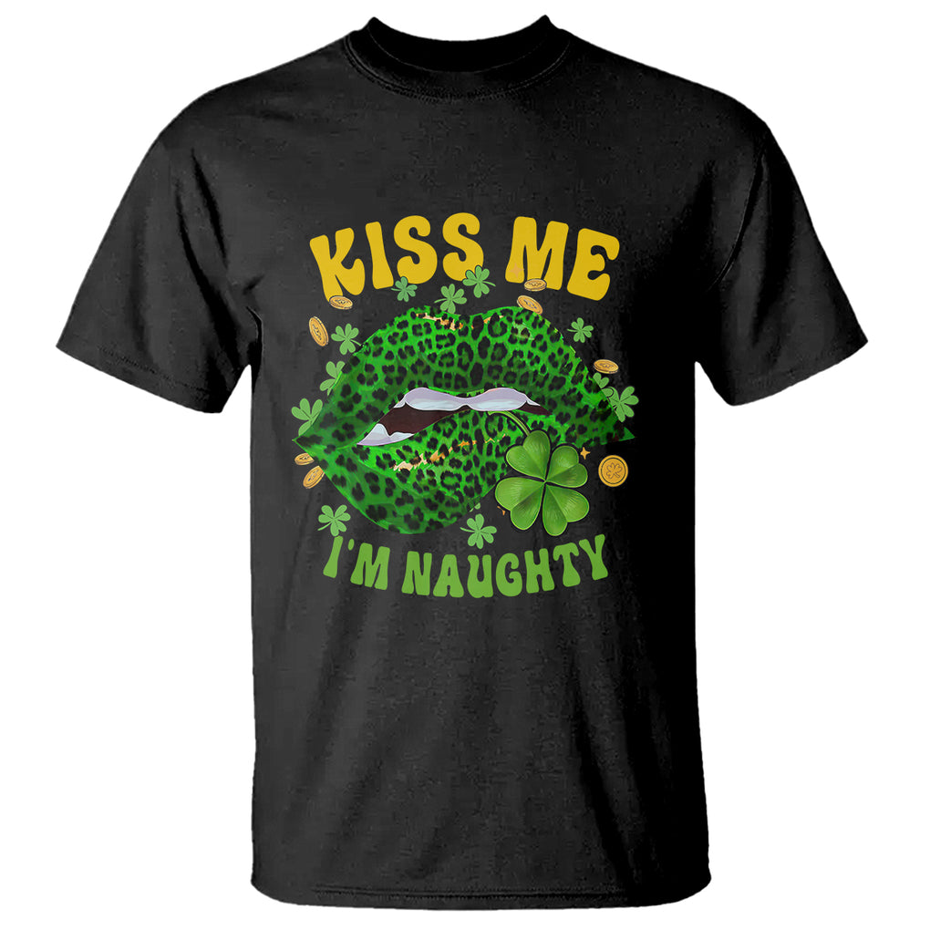 Funny St. Patricks Day T Shirt Kiss Me I'm Naughty Irish Women Leopard Biting Lips TS02 Black Printyourwear