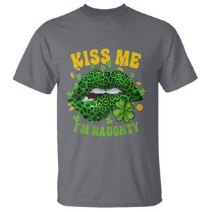 Funny St. Patricks Day T Shirt Kiss Me I'm Naughty Irish Women Leopard Biting Lips TS02 Charcoal Printyourwear