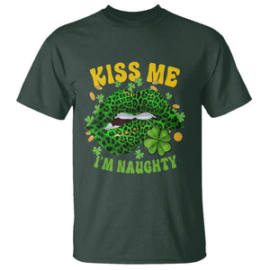 Funny St. Patricks Day T Shirt Kiss Me I'm Naughty Irish Women Leopard Biting Lips TS02 Dark Forest Green Printyourwear