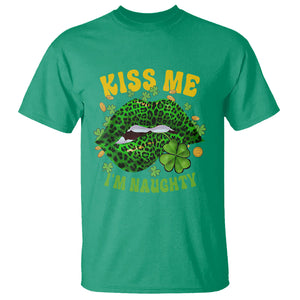 Funny St. Patricks Day T Shirt Kiss Me I'm Naughty Irish Women Leopard Biting Lips TS02 Irish Green Printyourwear