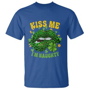 Funny St. Patricks Day T Shirt Kiss Me I'm Naughty Irish Women Leopard Biting Lips TS02 Royal Blue Printyourwear
