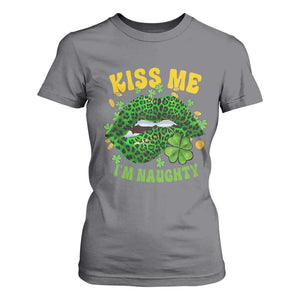 Funny St Patricks Day T Shirt For Women Kiss Me I'm Naughty Irish Women Leopard Biting Lips TS02 Charcoal Print Your Wear