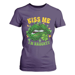 Funny St Patricks Day T Shirt For Women Kiss Me I'm Naughty Irish Women Leopard Biting Lips TS02 Purple Print Your Wear