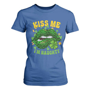 Funny St Patricks Day T Shirt For Women Kiss Me I'm Naughty Irish Women Leopard Biting Lips TS02 Royal Blue Print Your Wear