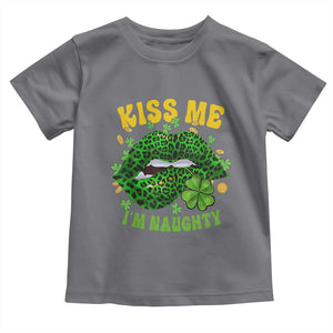 Funny St Patricks Day Toddler T Shirt Kiss Me I'm Naughty Irish Women Leopard Biting Lips TS02 Charcoal Print Your Wear