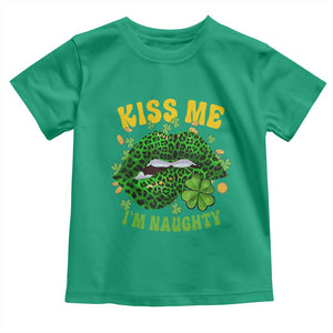 Funny St Patricks Day Toddler T Shirt Kiss Me I'm Naughty Irish Women Leopard Biting Lips TS02 Irish Green Print Your Wear