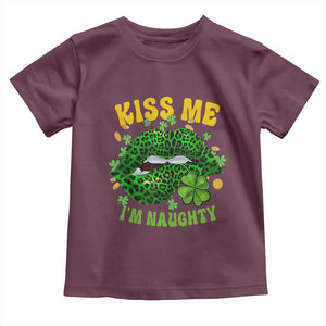 Funny St Patricks Day Toddler T Shirt Kiss Me I'm Naughty Irish Women Leopard Biting Lips TS02 Maroon Print Your Wear