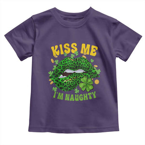 Funny St Patricks Day Toddler T Shirt Kiss Me I'm Naughty Irish Women Leopard Biting Lips TS02 Purple Print Your Wear