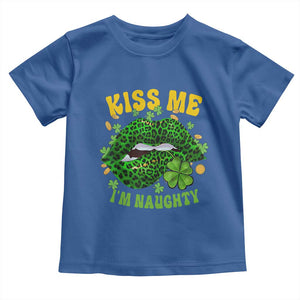 Funny St Patricks Day Toddler T Shirt Kiss Me I'm Naughty Irish Women Leopard Biting Lips TS02 Royal Blue Print Your Wear