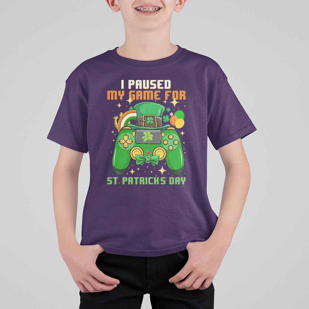 Funny Gamer I Paused My Game For St. Patrick's Day T Shirt For Kid Gaming Video Game Lover TS02 Purple Printyourwear