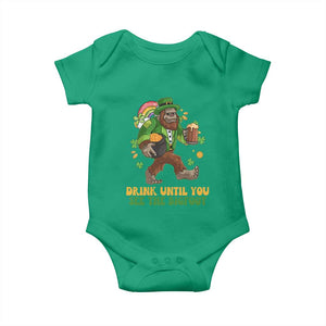 Funny St Patricks Sasquatch Baby Onesie Drink Until You See The Bigfoot Drinking Squad TS02 Irish Green Print Your Wear