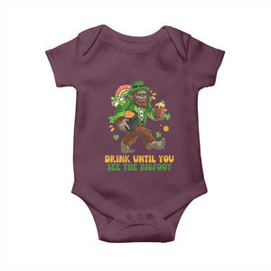 Funny St Patricks Sasquatch Baby Onesie Drink Until You See The Bigfoot Drinking Squad TS02 Maroon Print Your Wear