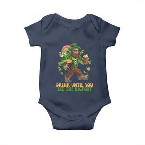 Funny St Patricks Sasquatch Baby Onesie Drink Until You See The Bigfoot Drinking Squad TS02 Navy Print Your Wear
