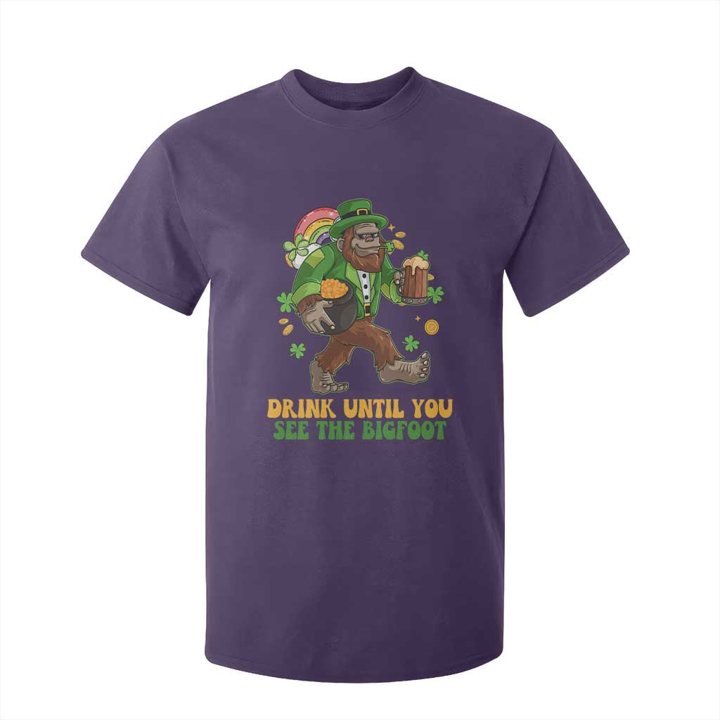 Funny St Patricks Sasquatch T Shirt For Kid Drink Until You See The Bigfoot Drinking Squad TS02 Purple Print Your Wear