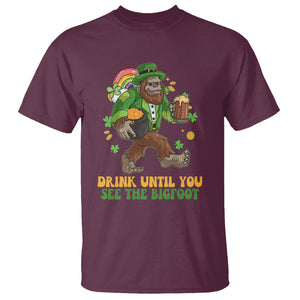 Funny St. Patricks Sasquatch T Shirt Drink Until You See The Bigfoot Drinking Squad TS02 Maroon Printyourwear