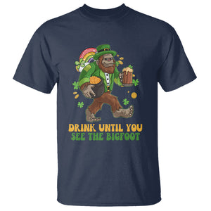 Funny St. Patricks Sasquatch T Shirt Drink Until You See The Bigfoot Drinking Squad TS02 Navy Printyourwear