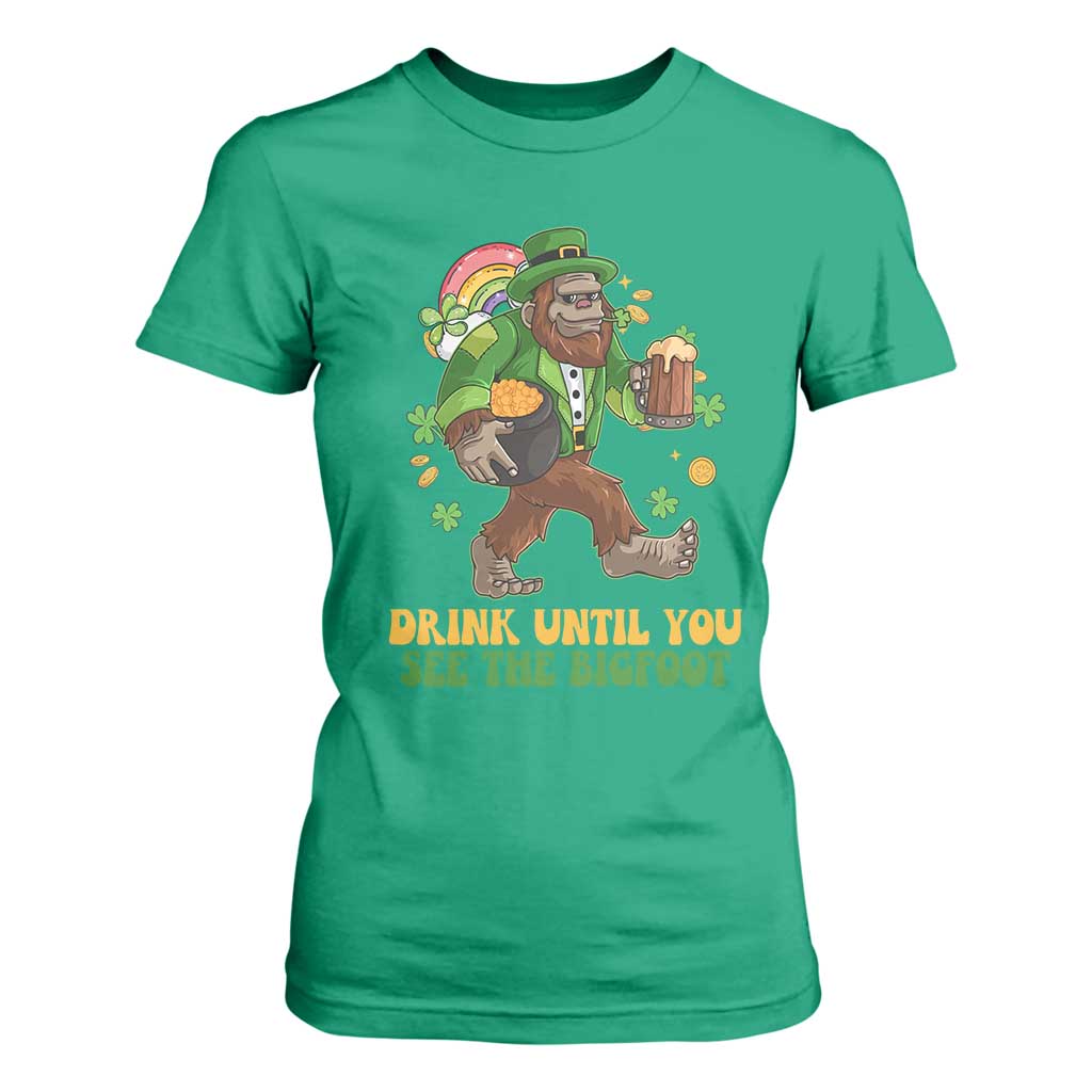 Funny St Patricks Sasquatch T Shirt For Women Drink Until You See The Bigfoot Drinking Squad TS02 Irish Green Print Your Wear