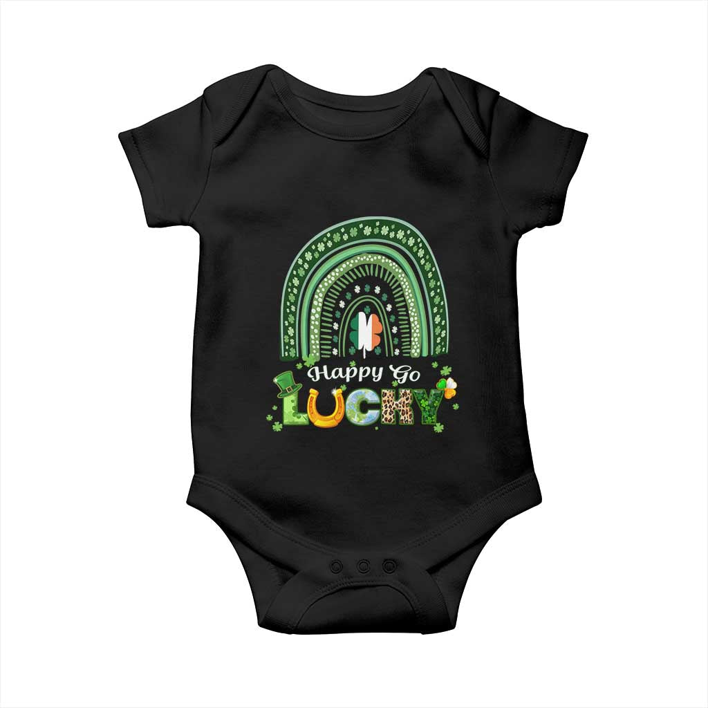 Funny St Patricks Day Baby Onesie Happy Go Lucky Shamrock Rainbow TS02 Black Print Your Wear