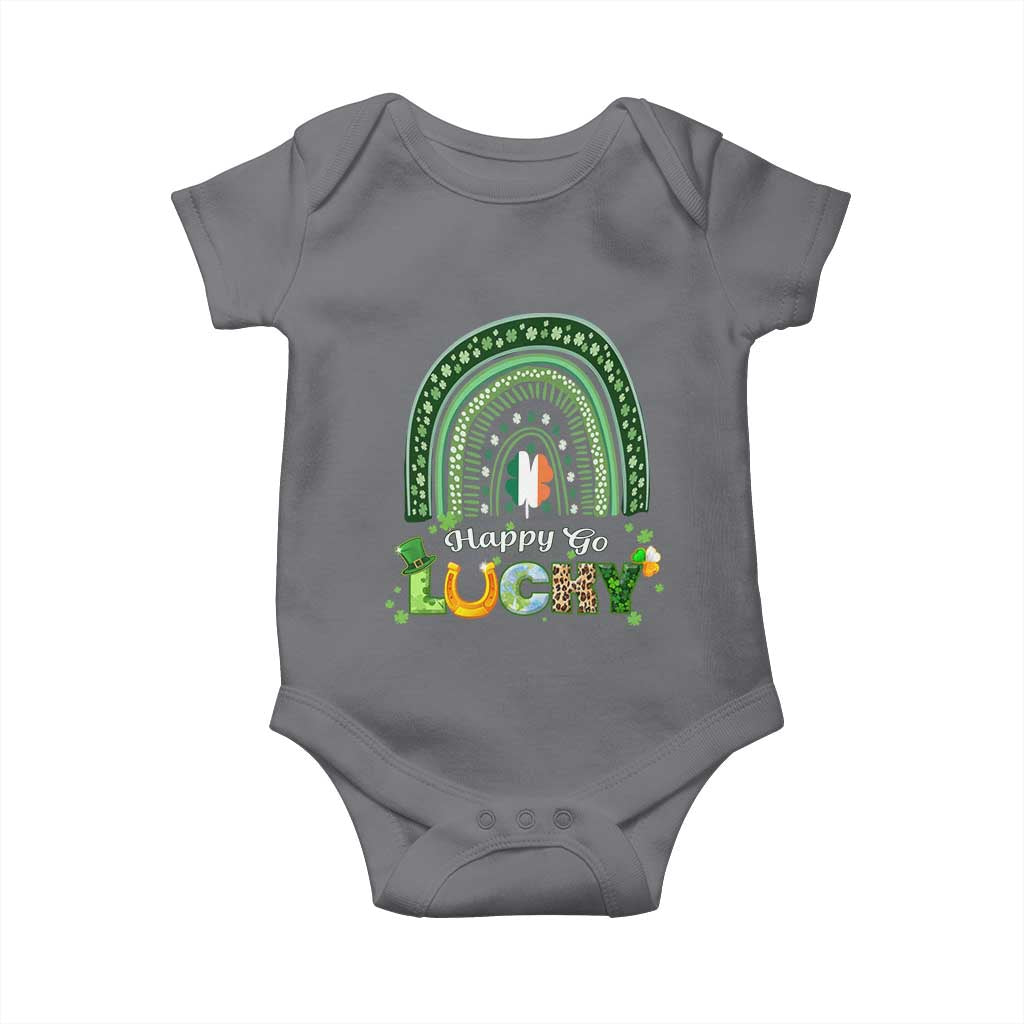 Funny St Patricks Day Baby Onesie Happy Go Lucky Shamrock Rainbow TS02 Charcoal Print Your Wear