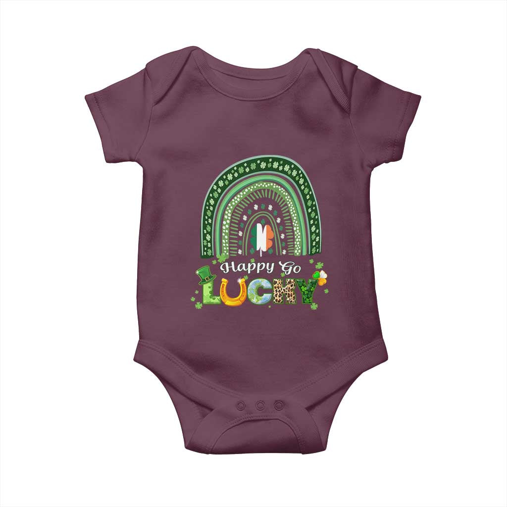 Funny St Patricks Day Baby Onesie Happy Go Lucky Shamrock Rainbow TS02 Maroon Print Your Wear