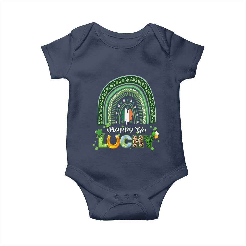 Funny St Patricks Day Baby Onesie Happy Go Lucky Shamrock Rainbow TS02 Navy Print Your Wear