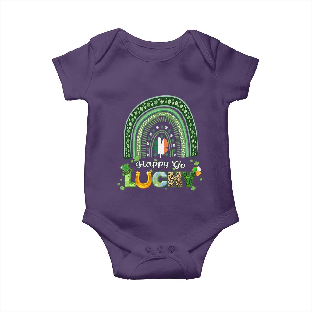 Funny St Patricks Day Baby Onesie Happy Go Lucky Shamrock Rainbow TS02 Purple Print Your Wear