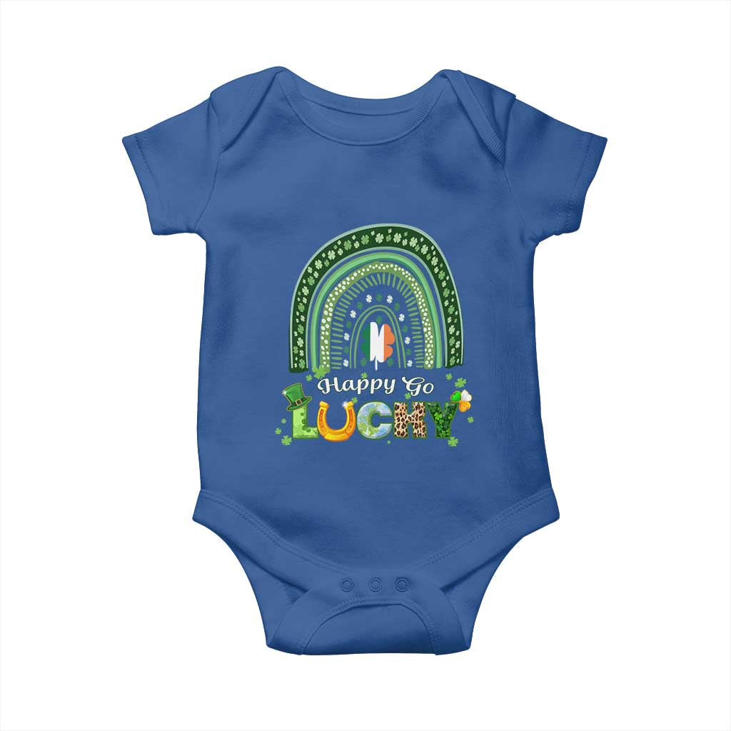 Funny St Patricks Day Baby Onesie Happy Go Lucky Shamrock Rainbow TS02 Royal Blue Print Your Wear
