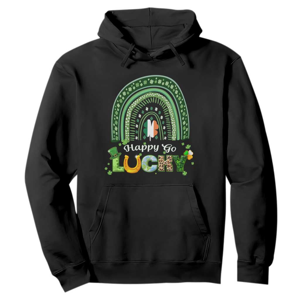 Funny St. Patricks Day Hoodie Happy Go Lucky Shamrock Rainbow TS02 Black Printyourwear