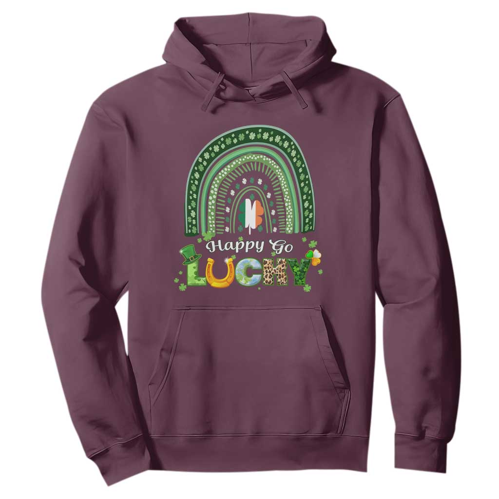 Funny St. Patricks Day Hoodie Happy Go Lucky Shamrock Rainbow TS02 Maroon Printyourwear