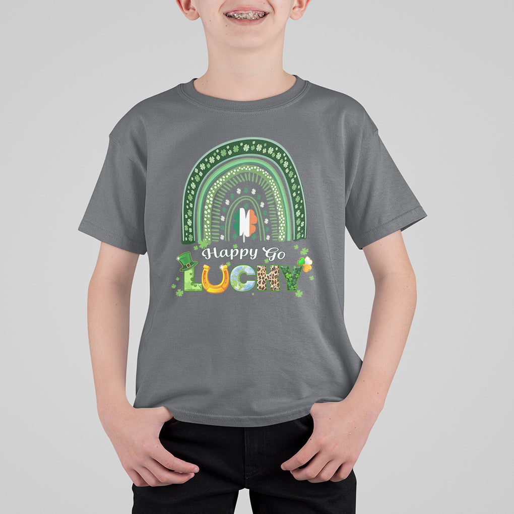 Funny St. Patricks Day T Shirt For Kid Happy Go Lucky Shamrock Rainbow TS02 Charcoal Printyourwear