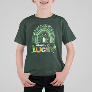 Funny St. Patricks Day T Shirt For Kid Happy Go Lucky Shamrock Rainbow TS02 Dark Forest Green Printyourwear