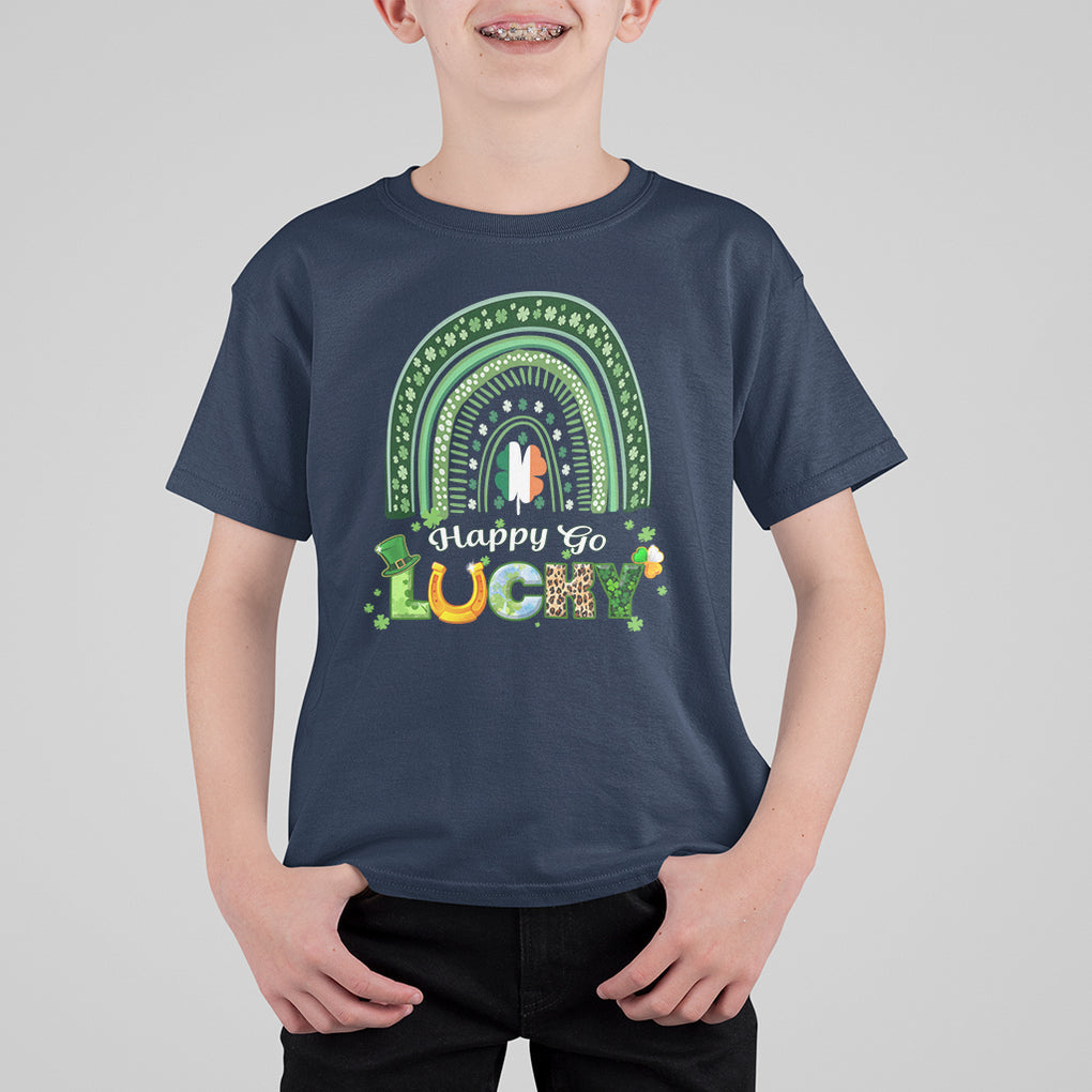 Funny St. Patricks Day T Shirt For Kid Happy Go Lucky Shamrock Rainbow TS02 Navy Printyourwear