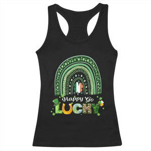 Funny St Patricks Day Racerback Tank Top Happy Go Lucky Shamrock Rainbow TS02 Black Print Your Wear